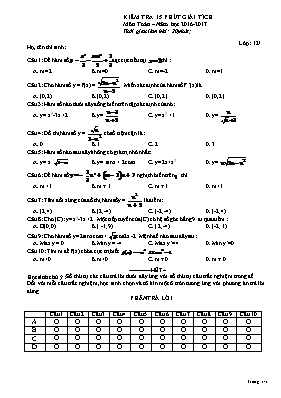 Kiểm tra 15 phút Giải tích lớp 12